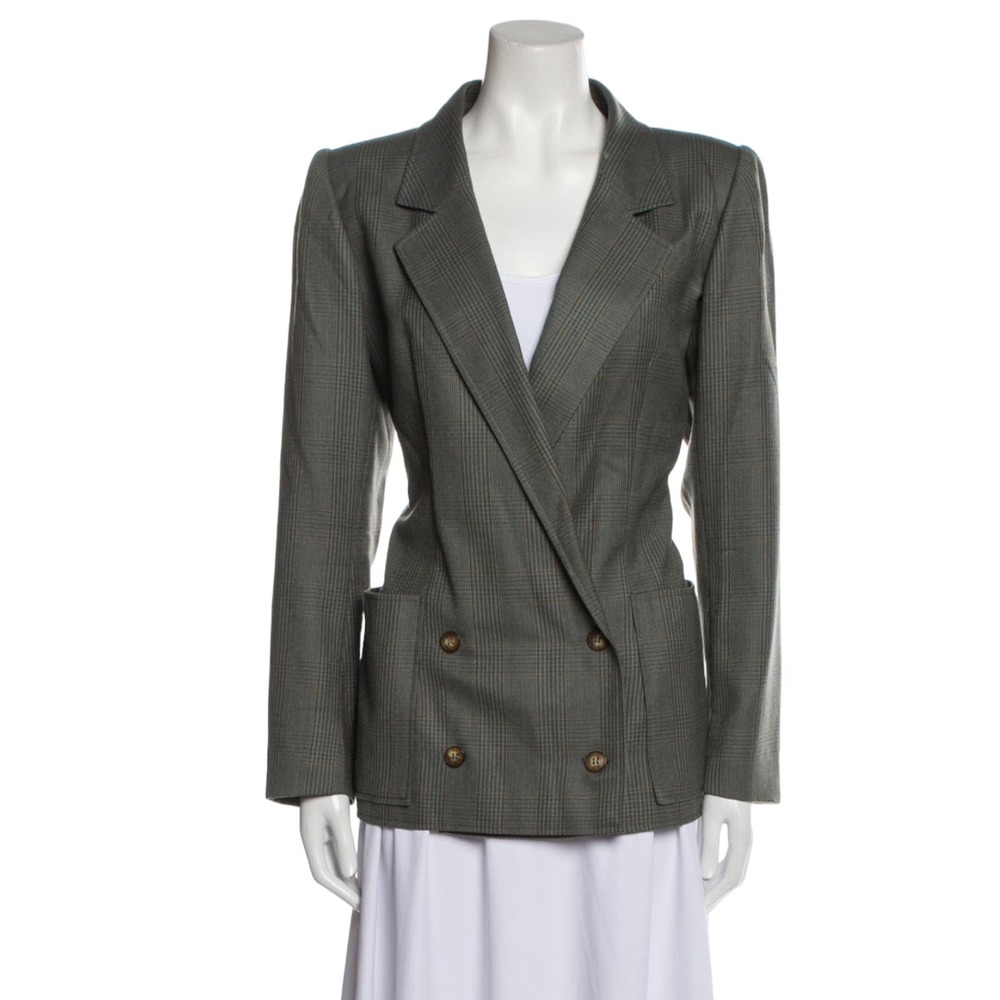 EMANUEL UNGARO PARIS Vintage Wool Blazer Houndstooth Pointed Collar Italy 42 EUC